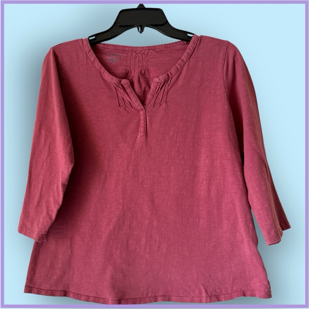 LL Bean 3/4 Sleeve Knit Burgundy Top/Blouse
